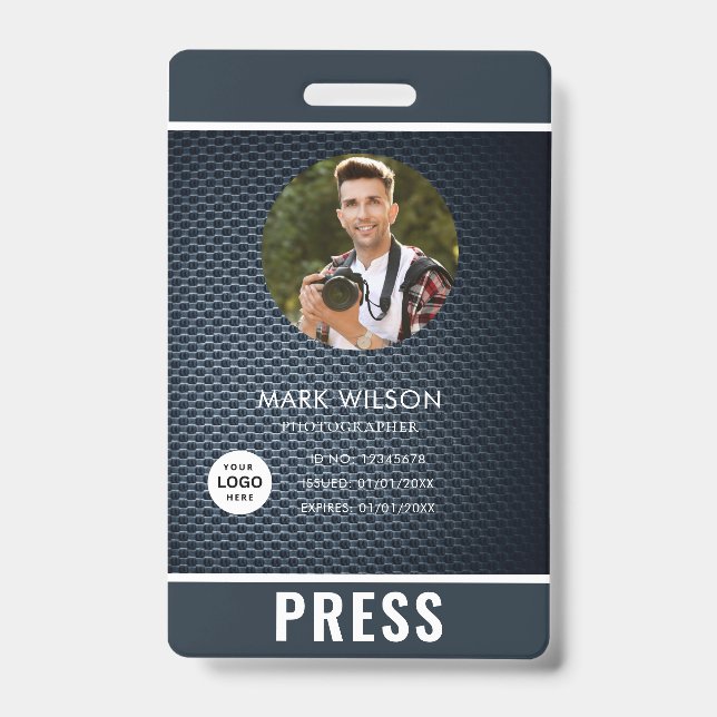 Tarjeta De Identificación Foto Insignia de prensa para fotógrafo (Parte frontal)