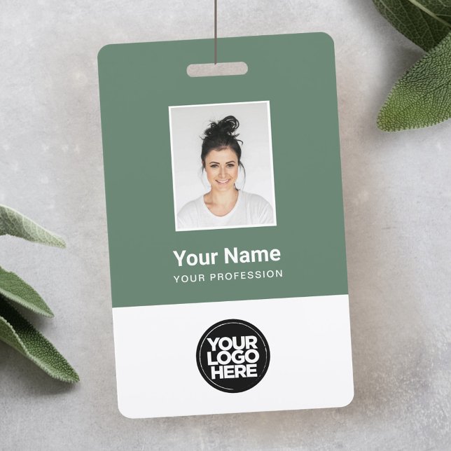 Tarjeta De Identificación Foto, logotipo, nombre del empleado verde sabio (Subido por el creador)