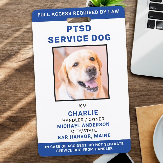 Tarjeta De Identificación Foto personalizada Blue White PTSD ID de perro (Subido por el creador)