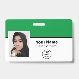 Tarjeta De Identificación Foto personalizada de empleado verde con código de