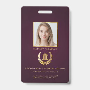 Tarjeta De Identificación Foto personalizada de negocios de profesional jurí