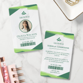 Tarjeta De Identificación Foto personalizada geométrica verde y blanca