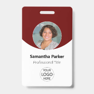 Tarjeta De Identificación Foto personalizada roja, logotipo, código de barra