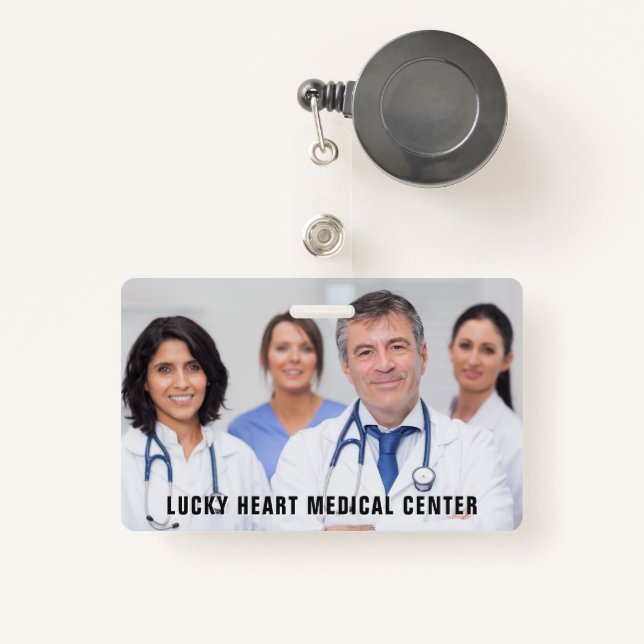 Tarjeta De Identificación Foto personalizado y texto de insignias médicas /  (Anverso retráctil)