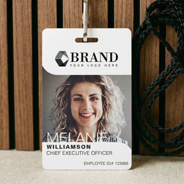 Tarjeta De Identificación Foto profesional de negocios moderna y de moda ID (Modern Professional Employee Photo ID Badge Logo)