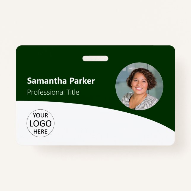 Tarjeta De Identificación Foto verde del Personalizado del empleado, logotip (Anverso)