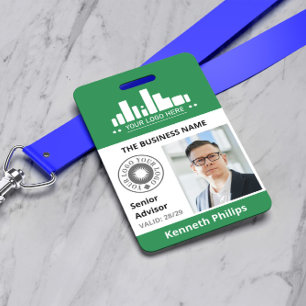 Tarjeta De Identificación Foto verde profundo y 2 logotipos de identificació