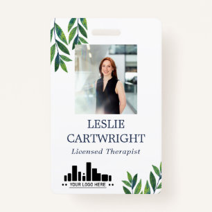 Tarjeta De Identificación Foto y logotipo de las hojas verdes de Emerald