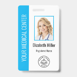 Tarjeta De Identificación Foto y texto personalizados azul profesional médic