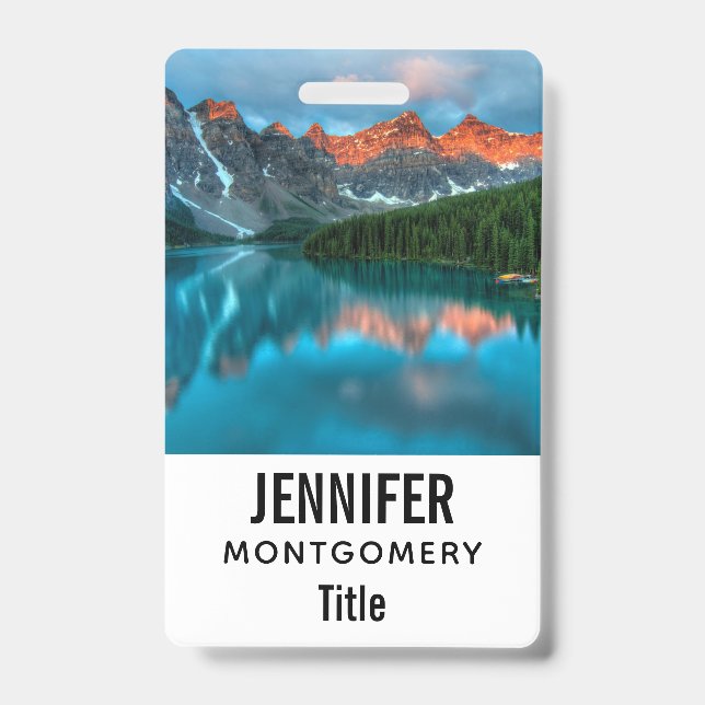 Tarjeta De Identificación Fotografía de paisaje montañoso y lago escénico (Parte frontal)