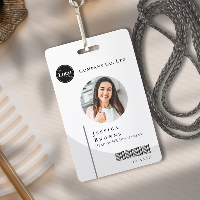 Tarjeta De Identificación Fotografía moderna simple QR de empleado blanco y  (Subido por el creador)