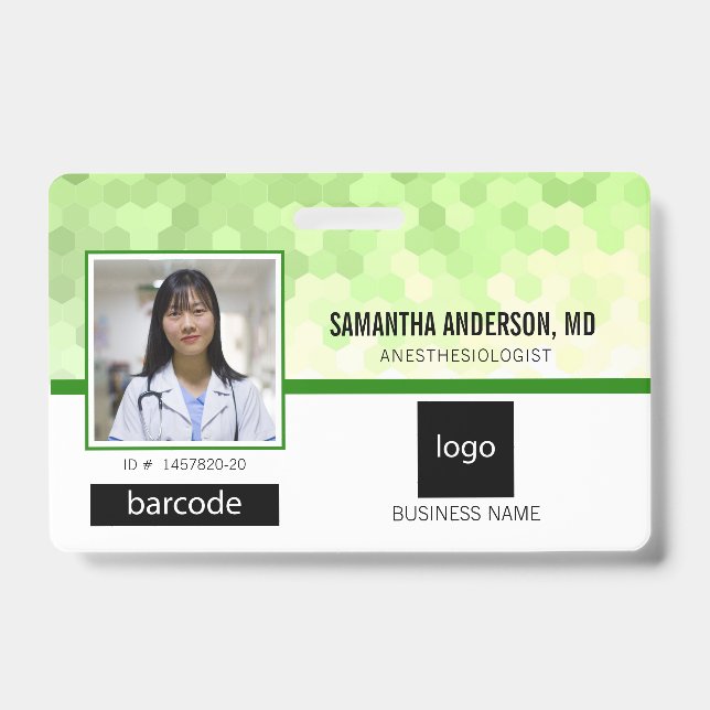 Tarjeta De Identificación Fotografía profesional médica y logotipo verde (Parte frontal)