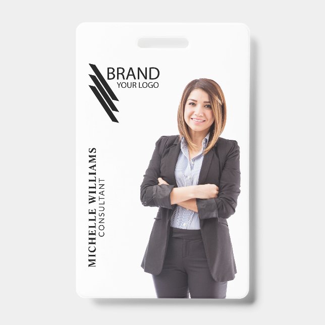 Tarjeta De Identificación Fotografía Y Logo Elegante Profesional (Anverso)