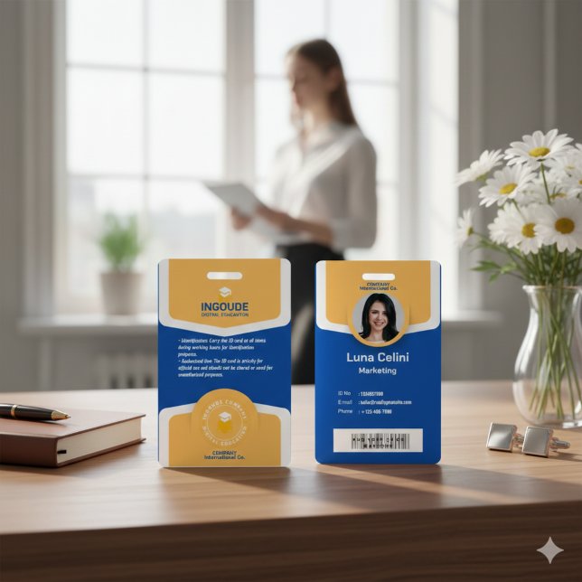 Tarjeta de identificación fotográfica profesional  (Professional Photo ID Badge – Custom Logo & Barcode)