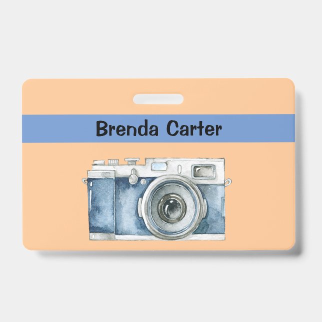 Tarjeta De Identificación Fotógrafo de cámara de época con nombre (Parte frontal)