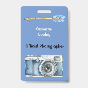 Tarjeta De Identificación Fotógrafo Oficial con Insignia de Cámara Antigüa