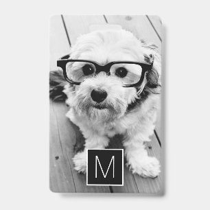 Tarjeta De Identificación Fotomontaje Monograma Personalizado Blanco Negro 1