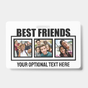 Tarjeta De Identificación Fotos personalizadas de mejores amigos, texto y co