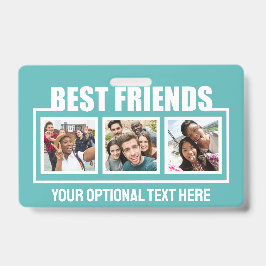 Tarjeta De Identificación Fotos personalizadas de mejores amigos, texto y co