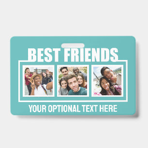 Tarjeta De Identificación Fotos personalizadas de mejores amigos, texto y co