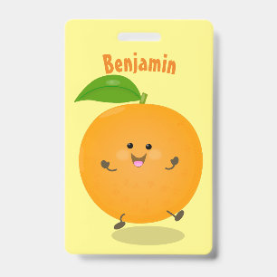 Tarjeta De Identificación Fruta cítrica naranja bailando linda