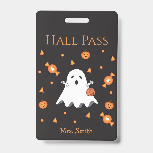 Tarjeta De Identificación Fun Halloween Ghost Hall Pass (Parte frontal)