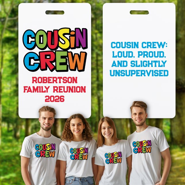 Tarjeta De Identificación Funny Colorful Cousin Crew Family Reunion  (Funny Family Reunion Badges - Cousin Crew. Show off your cousin status. Get togethers, parties)