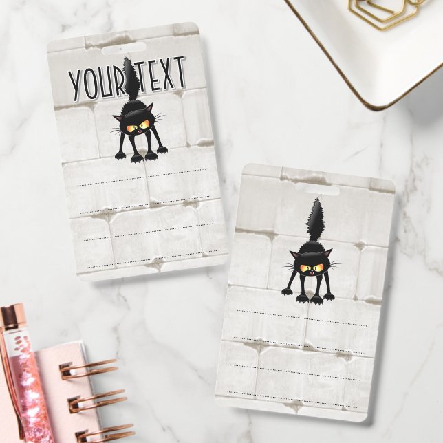 Tarjeta De Identificación Funny Fierce Black Cat Cartoon  (Oficina)