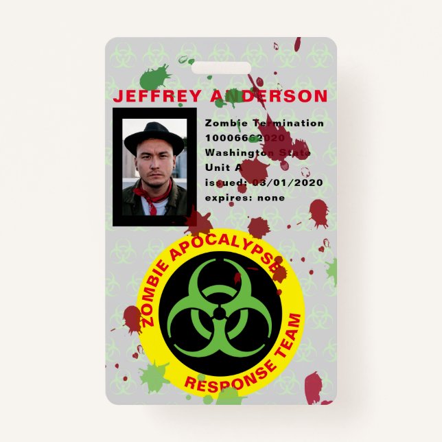Tarjeta De Identificación Funny Gory Zombie Apocalypse Response Team ID (Anverso)