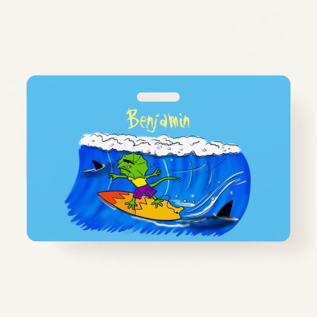 Tarjeta De Identificación Funny personalizado de surf con lagarto frito (Anverso)