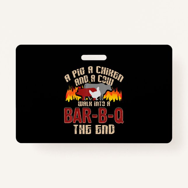 Tarjeta De Identificación Funny Pig Chicken Cow Bar B Q Bbq Chef Cookie Cook (Anverso)