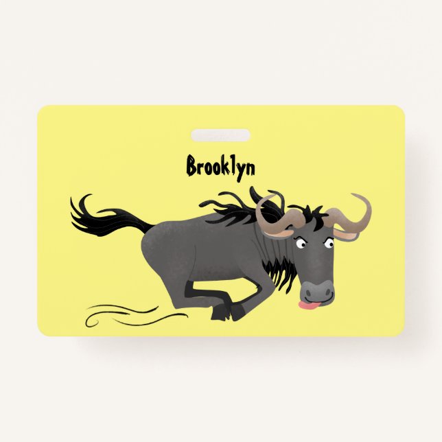 Tarjeta De Identificación Funny Wildebeest corriendo ilustracion personaliza (Anverso)
