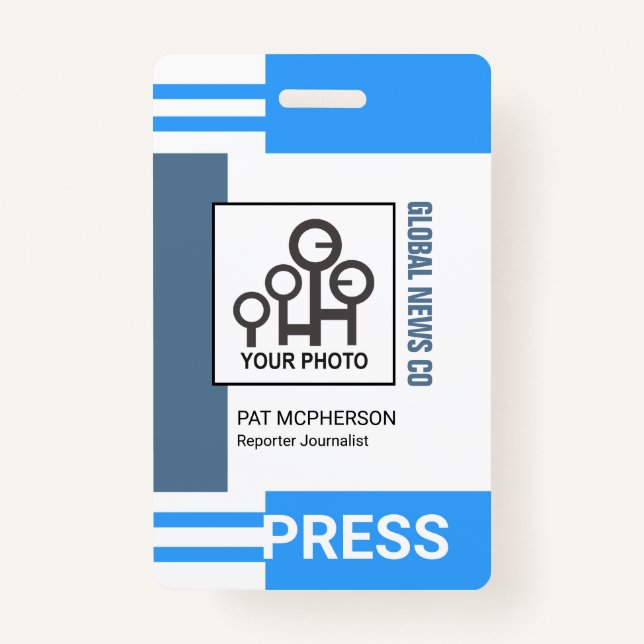 Tarjeta De Identificación Futurista Blue Stripe Blocks Press ID (Anverso)
