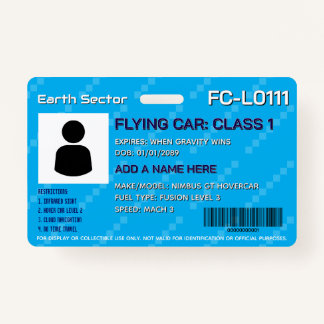 Tarjeta De Identificación Futuristic Flying Car License Badge