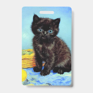 Tarjeta De Identificación Gatito negro de Van Gogh con hilo