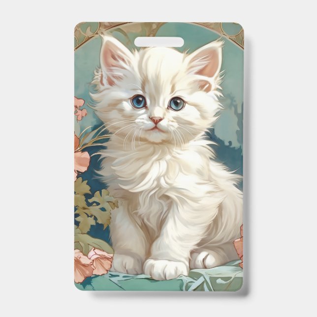 Tarjeta De Identificación Gato blanco estilo Alphonse Mucha (Parte frontal)