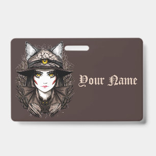 Tarjeta De Identificación Gato Bruja retrato espeluznante y lindo de Hallowe