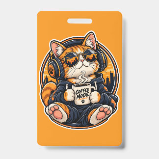 Tarjeta De Identificación Gato de streetwear genial bebiendo café