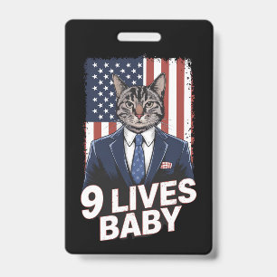 Tarjeta De Identificación Gato en Suite con Cabello de Trump Bandera America