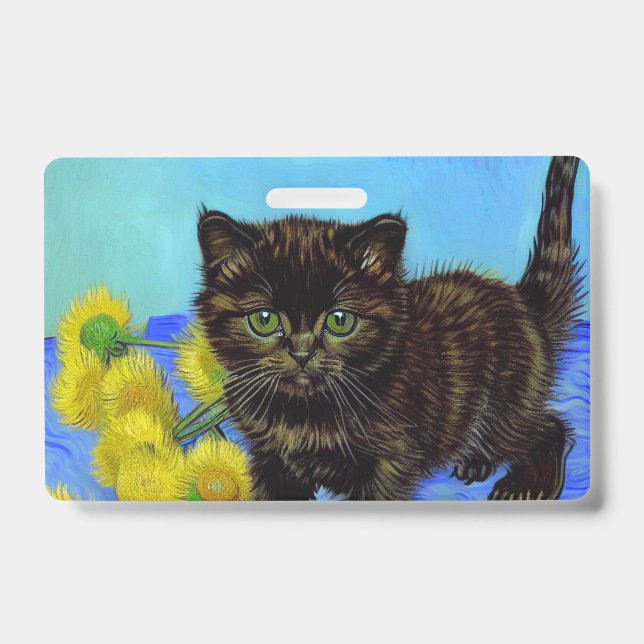 Tarjeta De Identificación Gato estilo Van Gogh con girasoles (Parte frontal)