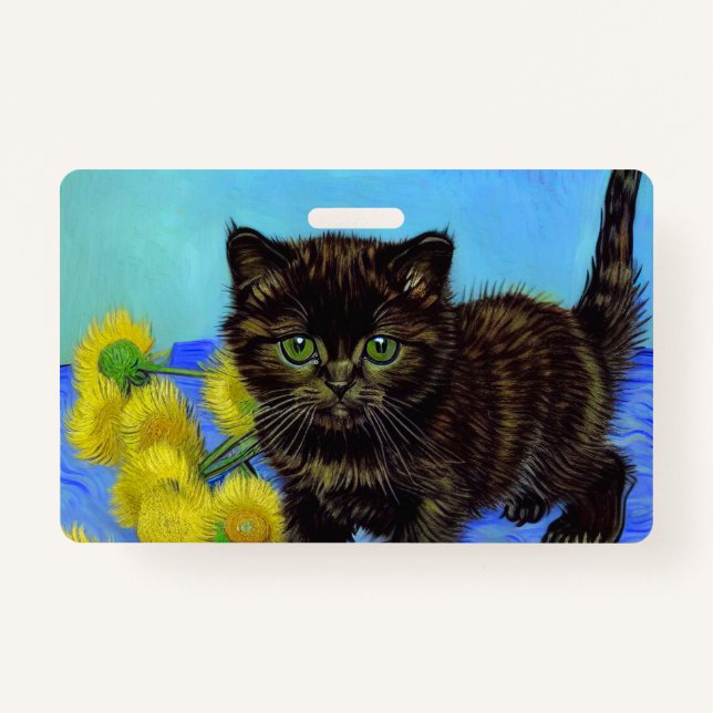 Tarjeta De Identificación Gato estilo Van Gogh con girasoles (Anverso)