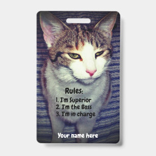 Tarjeta De Identificación Gato jefe narcisista divertido