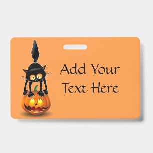 Tarjeta De Identificación Gato Personalizado asustado de Halloween en calaba