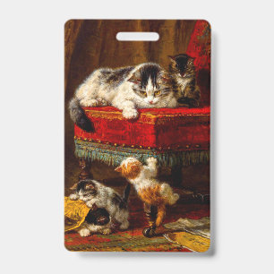 Tarjeta De Identificación Gato y gatitos jugando con silla