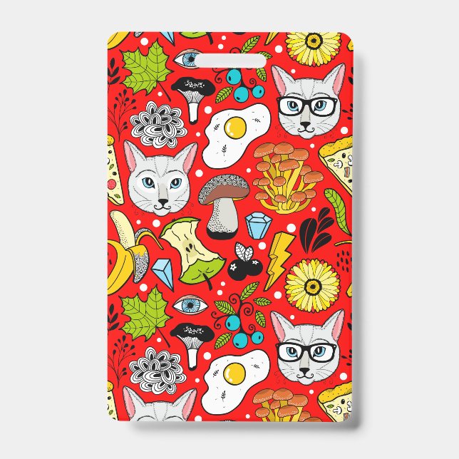 Tarjeta De Identificación Gato y huevo en rojo (Parte frontal)