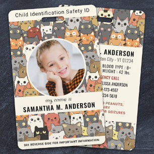 Tarjeta De Identificación Gatos Boho Personalizados Identificación Infantil