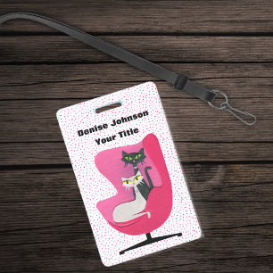 Tarjeta De Identificación Gatos elegantes en silla rosa de mediados de siglo
