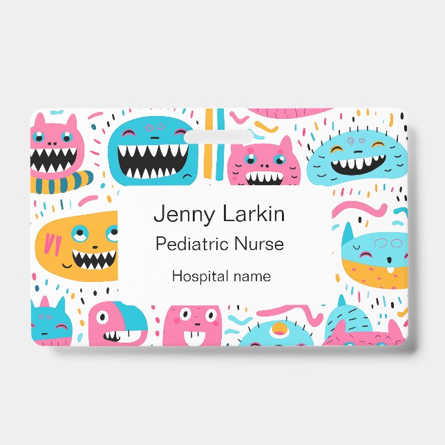 Tarjeta De Identificación Gatos felices y caras de monstruo (Parte frontal)