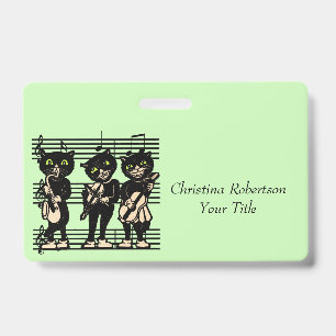Tarjeta De Identificación Gatos negros tocando partitura notas musicales ver