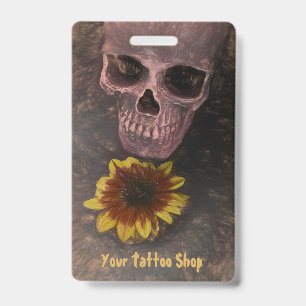 Tarjeta De Identificación Girasol Amarillo Calavera Gótico Vintage Sepia Boc